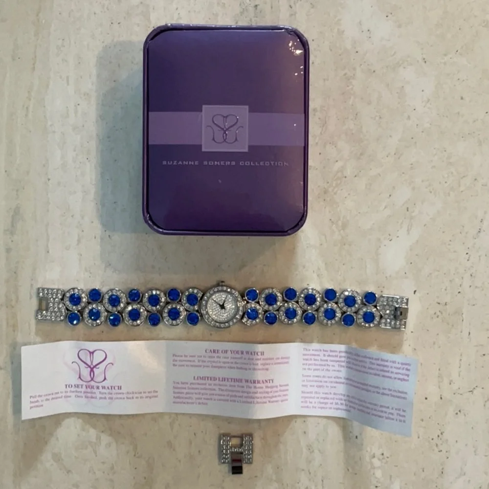 Swarovski Crystal Watch Suzanne Somers Simulated Diamonds & Sapphires Vintage